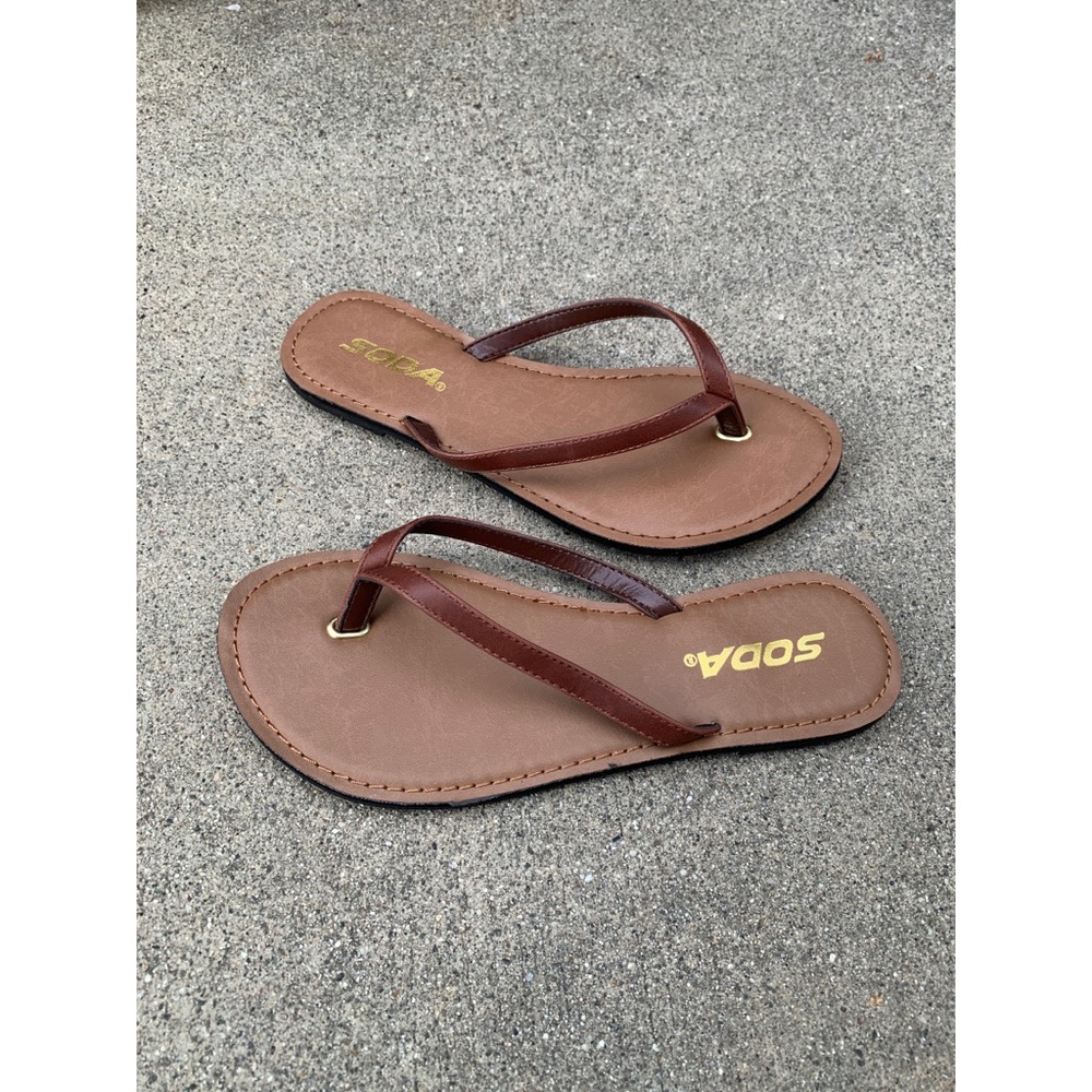 Soda Brown Simple Slip On Flip Flop Sandals